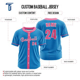 Custom Blue-Pink Button Down Baseball Jersey
